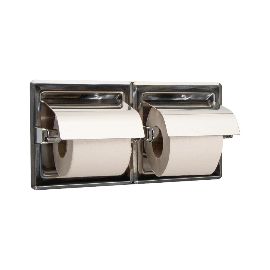 Hospeco Mediclinics double recessed stainless steel toilet paper holder with satin finish and protective covers