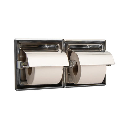 Hospeco Mediclinics double recessed stainless steel toilet paper holder with satin finish and protective covers