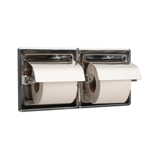 Hospeco Mediclinics double recessed stainless steel toilet paper holder with satin finish and protective covers