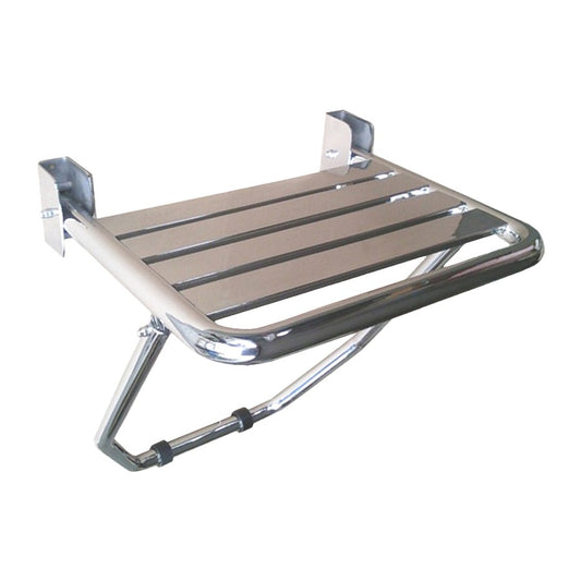 Hospeco Mediclinics stainless steel folding shower seat with floor support for accessible bathrooms