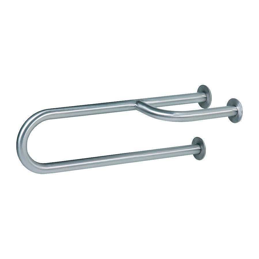Hospeco Mediclinics stainless steel left side wall-mounted grab bar with three support points for bathroom safety.