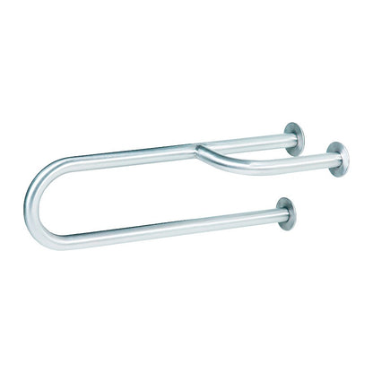 Hospeco Mediclinics left side stainless steel grab bar with three wall mounting points for bathroom safety.