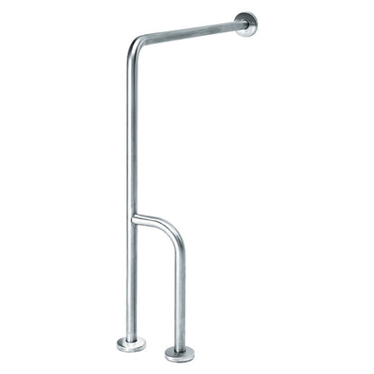 Hospeco Mediclinics left-side stainless steel wall-floor grab bar with L-shaped design for bathroom accessibility.