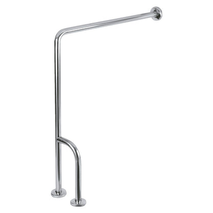 Hospeco Mediclinics stainless steel L-shaped left-side wall-floor grab bar for accessible bathroom safety.