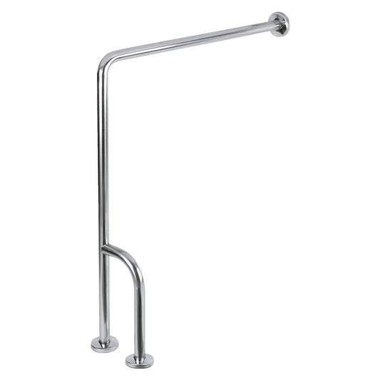 Hospeco Mediclinics stainless steel L-shaped left-side wall-floor grab bar for accessible bathroom safety.