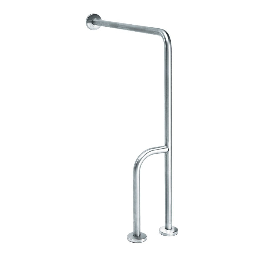 Hospeco Mediclinics right-side L-shaped stainless steel wall-floor grab bar for accessible bathrooms.
