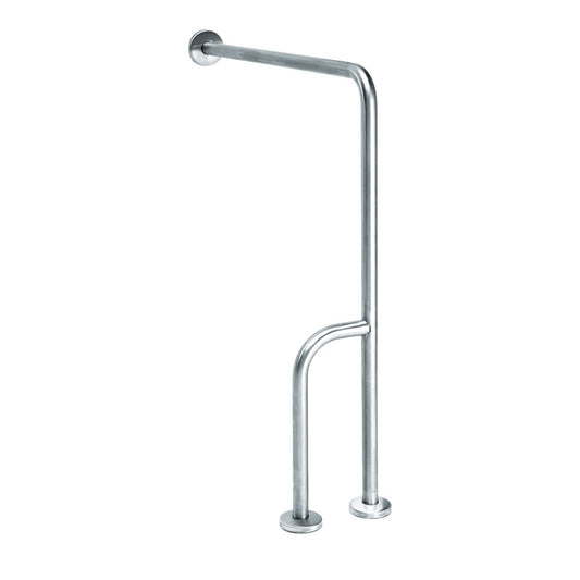 Hospeco Mediclinics right-side L-shaped stainless steel wall-floor grab bar for accessible bathrooms.