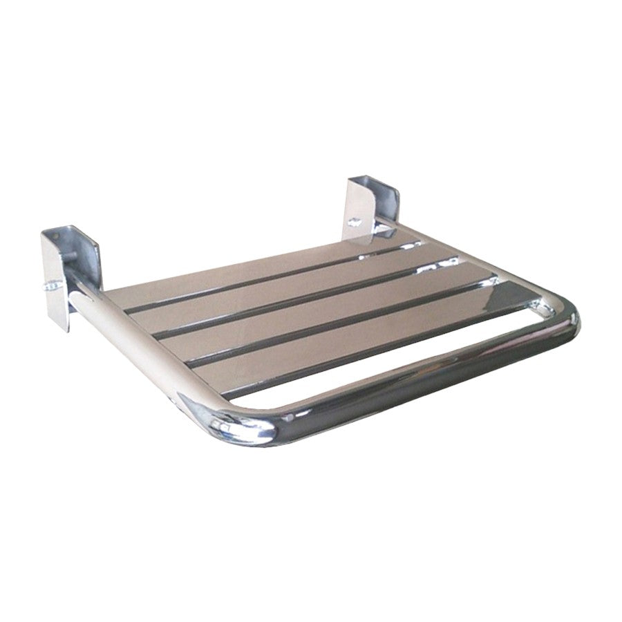 Hospeco Mediclinics stainless steel folding shower seat with a bright finish for barrier-free bathrooms.