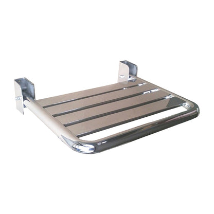 Hospeco Mediclinics stainless steel folding shower seat with a bright finish for barrier-free bathrooms.