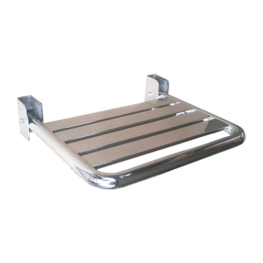 Hospeco Mediclinics stainless steel folding shower seat with a bright finish for barrier-free bathrooms.