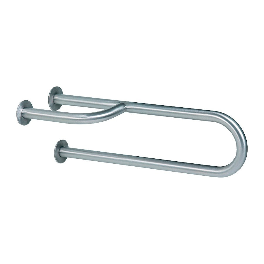Hospeco Mediclinics right side stainless steel wall-mounted grab bar with three support points for bathroom safety.