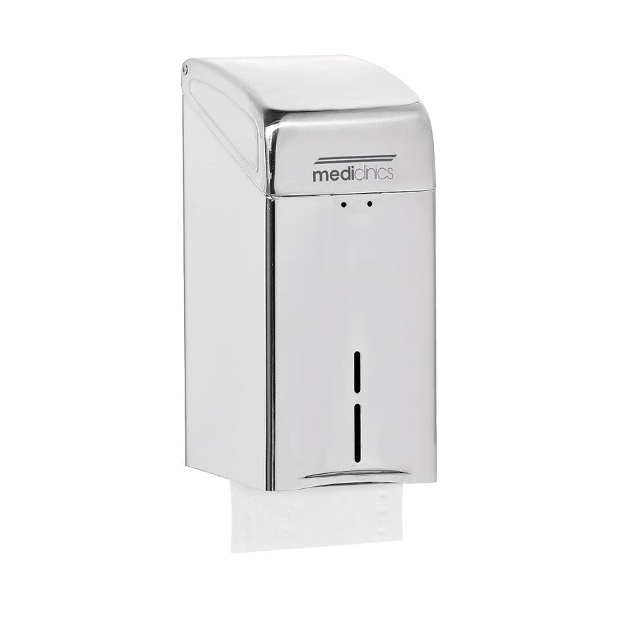 Hospeco Mediclinics wall-mounted satin stainless steel folded tissue paper dispenser with 400 sheet capacity