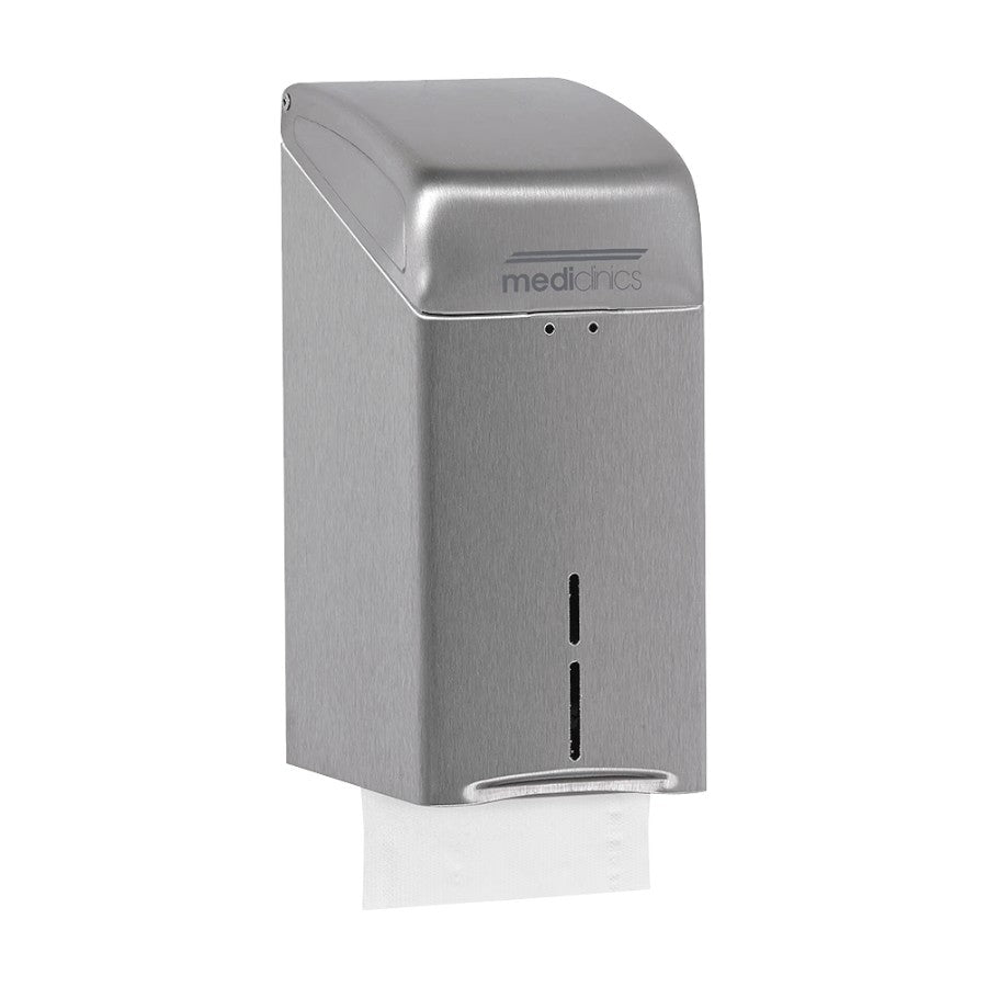 Hospeco Mediclinics wall-mounted satin stainless steel folded tissue paper dispenser with 400 sheet capacity