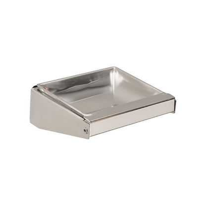 Hospeco Mediclinics wall-mounted stainless steel ashtray with a satin finish and tilting receptacle for public areas.