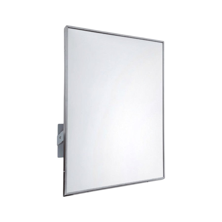 Hospeco Mediclinics tilted mirror with a durable satin stainless steel frame for accessible commercial washrooms.