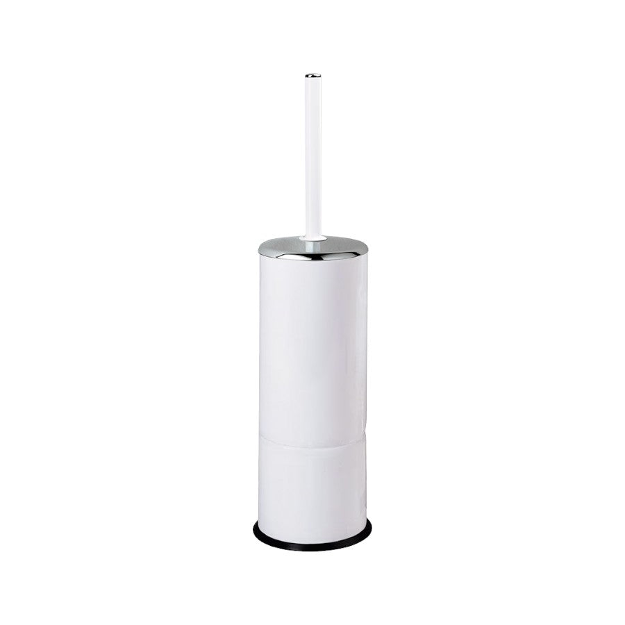 Hospeco Mediclinics white toilet brush holder with a chrome handle and cover, designed for public washrooms.