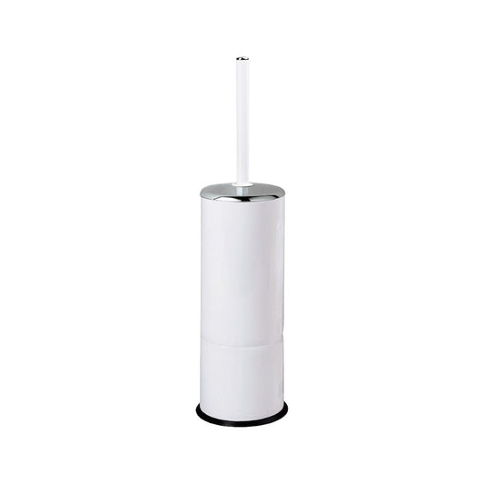 Hospeco Mediclinics white toilet brush holder with a chrome handle and cover, designed for public washrooms.