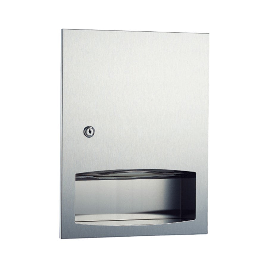Hospeco recessed stainless steel paper towel dispenser with locking mechanism for public washrooms