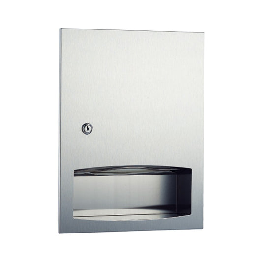 Hospeco recessed stainless steel paper towel dispenser with locking mechanism for public washrooms