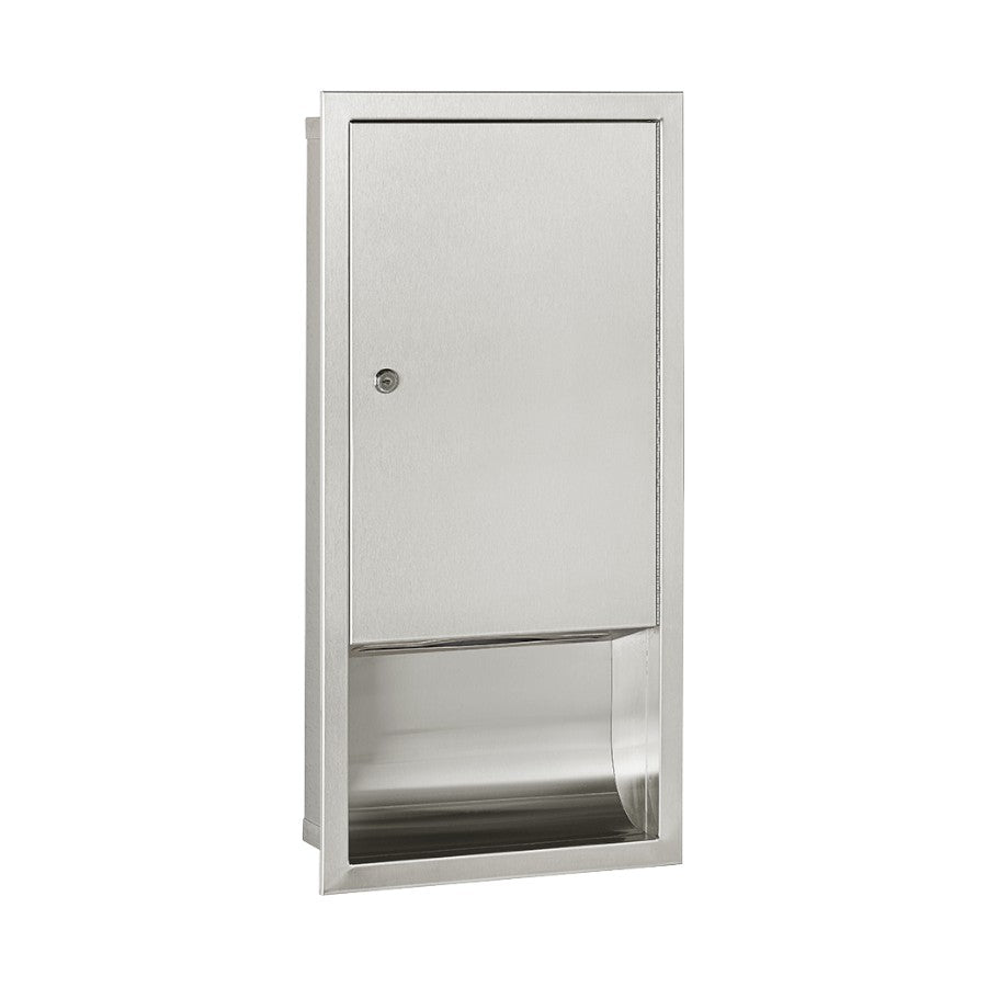 Hospeco recessed stainless steel paper towel dispenser with a locking front door for high-traffic public restrooms.