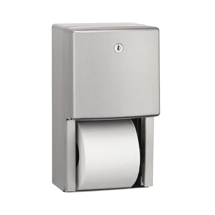 Hospeco satin stainless steel double toilet paper dispenser for high traffic public restrooms