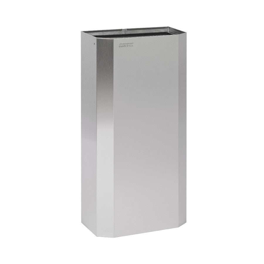 Hospeco 40L satin stainless steel open top waste bin with a modern, durable design for high-traffic public areas.
