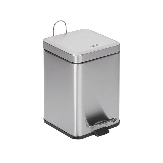 Hospeco 14.5L square stainless steel pedal bin with a hands-free lid, carrying handle, and anti-skid base.