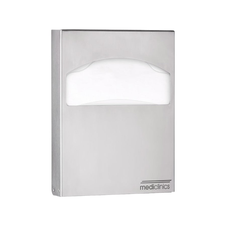 Hospeco wall-mounted stainless steel toilet seat cover dispenser with a satin finish and 250-sheet capacity.