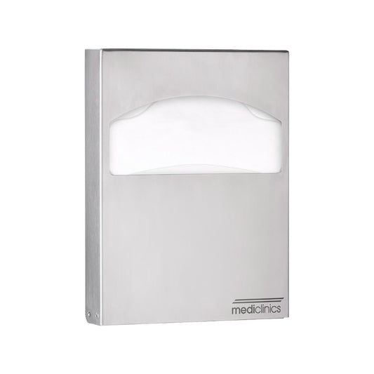 Hospeco wall-mounted stainless steel toilet seat cover dispenser with a satin finish and 250-sheet capacity.
