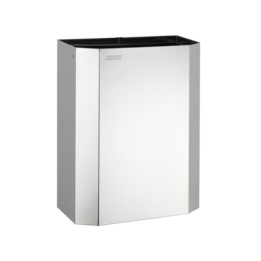 Hospeco 25L bright stainless steel open top waste bin with inner bag holder for wall or floor mounting.
