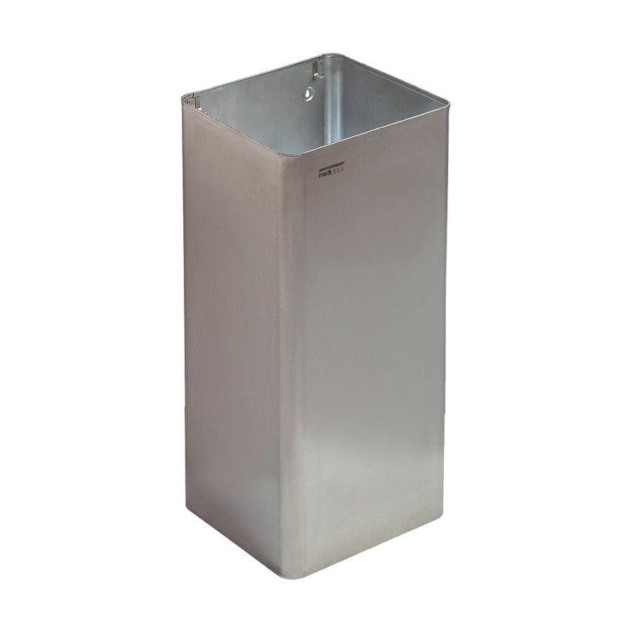 Hospeco 80L stainless steel waste receptacle with a satin finish, designed for high-traffic public restrooms.