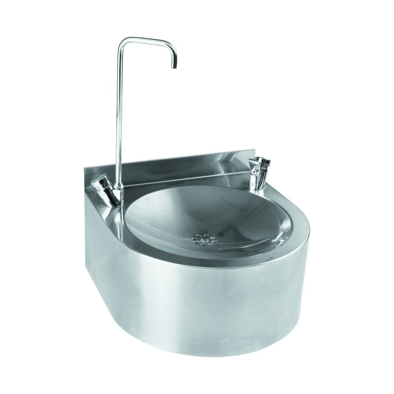 Hospeco wall-mounted stainless steel water fountain with bottle filler and satin finish for public spaces.