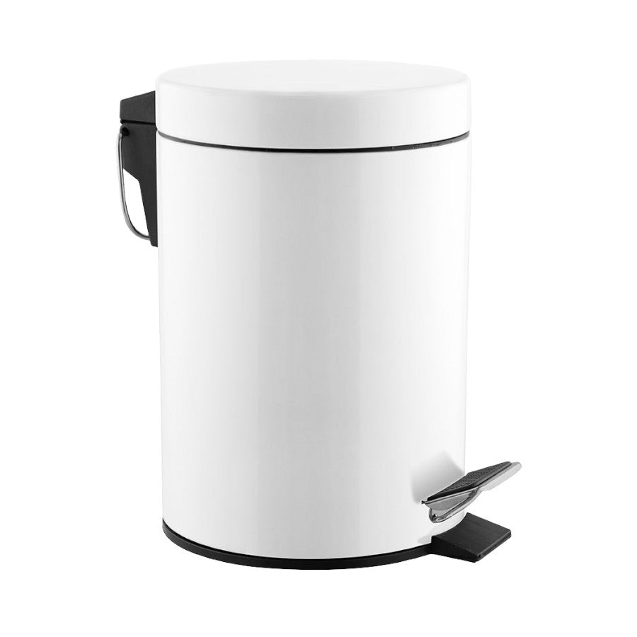Hospeco 5L white epoxy steel pedal bin with a silent lid and carrying handle for washrooms