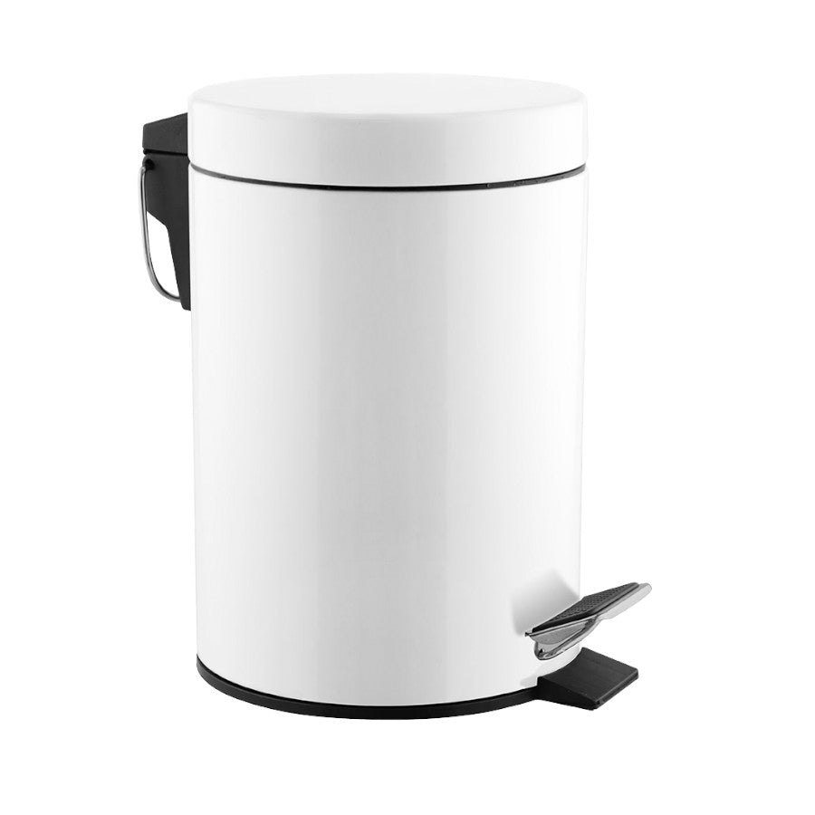 Hospeco 20L white steel pedal bin with a silent closing lid and sturdy carrying handle for washrooms