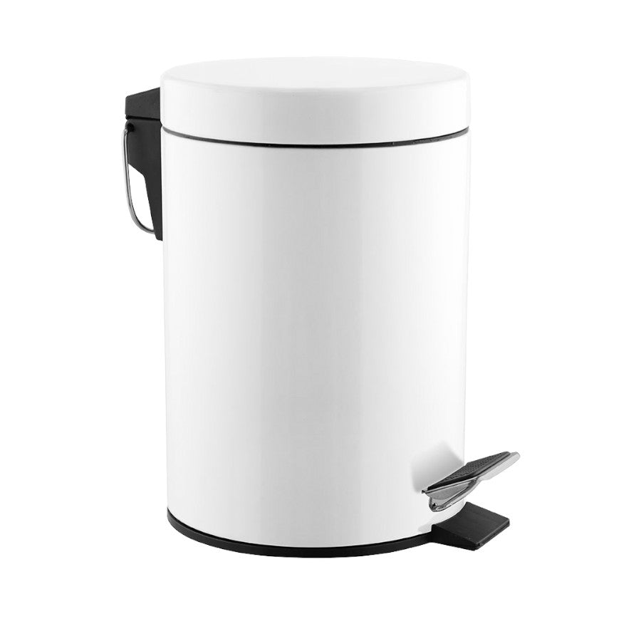 Hospeco 12L white steel pedal bin with a silent closing lid and sturdy carrying handle for washrooms