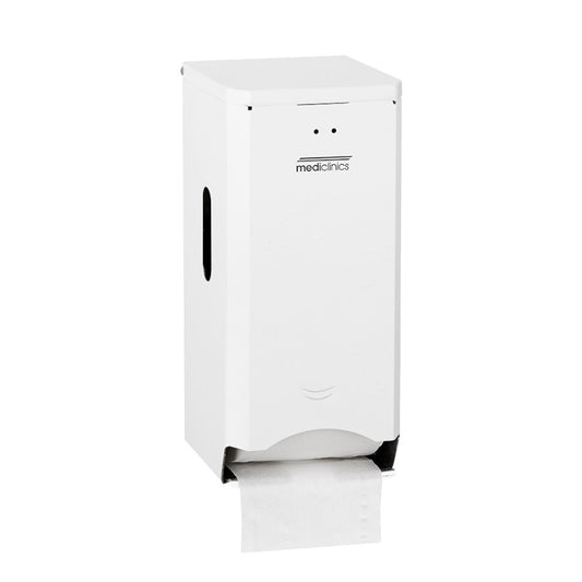 Hospeco white steel double toilet roll dispenser for commercial bathrooms