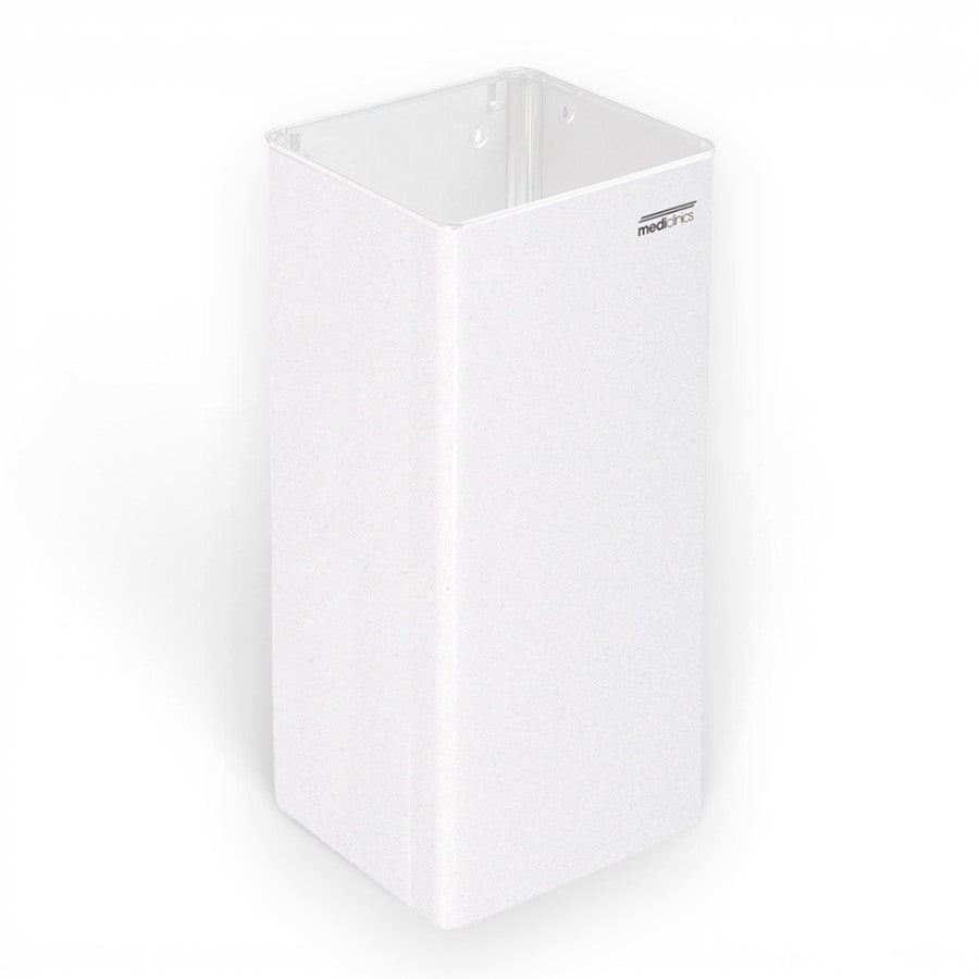 Hospeco 80L rectangular steel waste receptacle in white epoxy finish, ideal for high-traffic commercial areas.