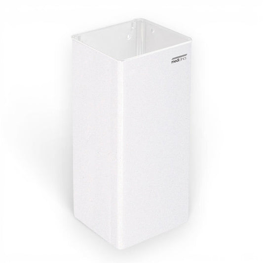 Hospeco 80L rectangular steel waste receptacle in white epoxy finish, ideal for high-traffic commercial areas.
