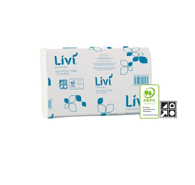 1402_Pack_Livi Essentials_Multifold Hand Towel 1Ply 200s_PEFC-HACCP