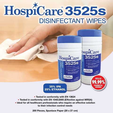 HospiCare 3525s Disinfectant Wet Wipes Resealable Tub 200s pulls