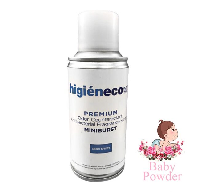 Higieneco MiniBurst 1.0 Baby Powder Automatic Aerosol Air Freshener Fragrance Refill, Antibacterial, 3000 Sprays, 110 mL