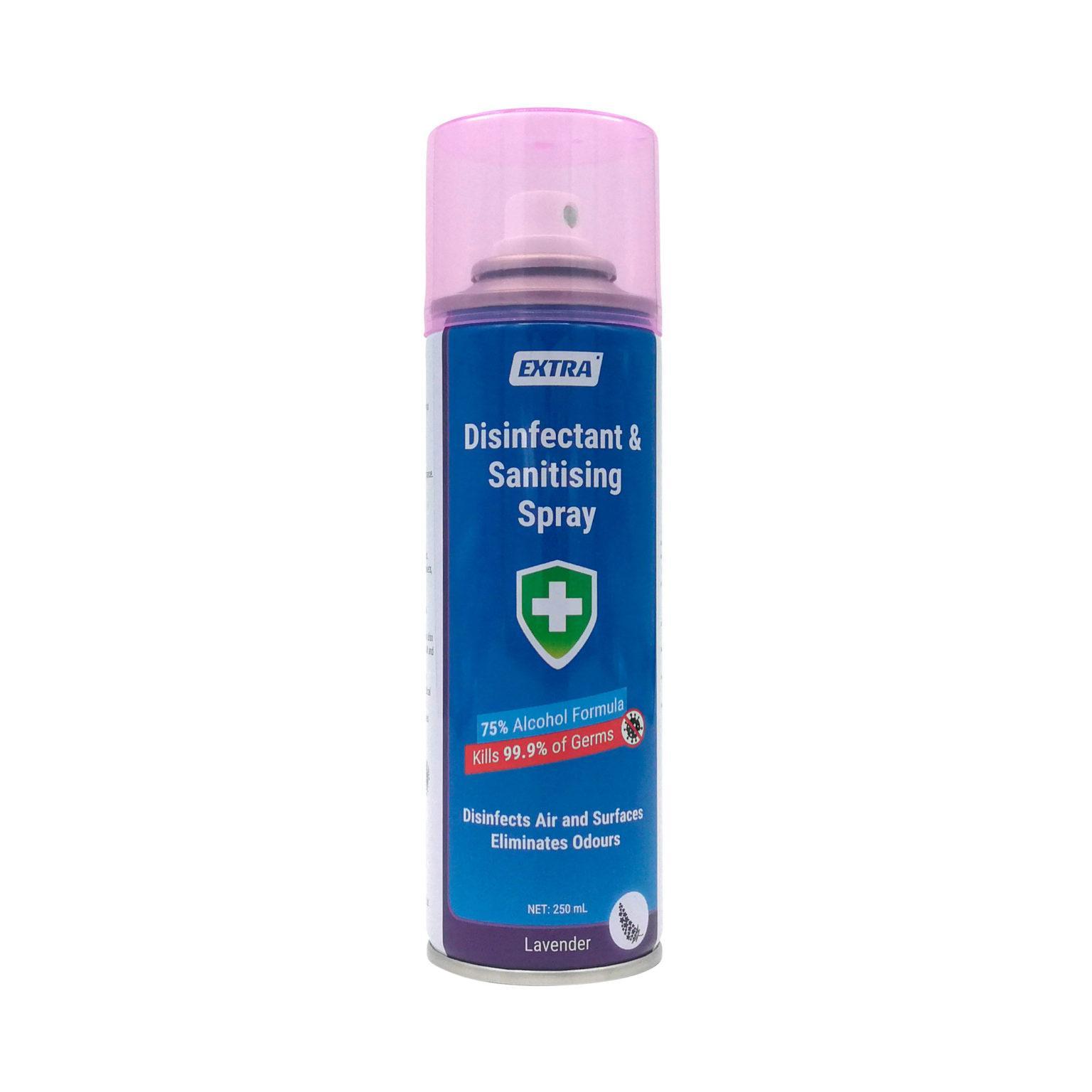 Extra Disinfectant Surface Sanitiser Spray 75 Alcohol Lavender 250 mL front