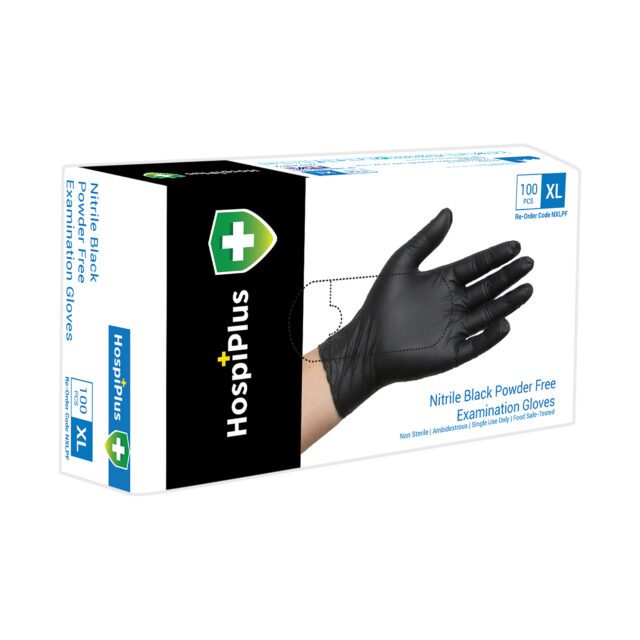 HospiPlus Nitrile Powder-Free Gloves, Black, Small