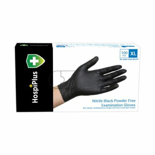 HospiPlus Nitrile Powder-Free Gloves, Black, Extra Large