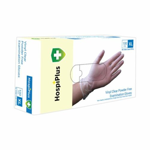 HospiPlus Vinyl Powder-Free Gloves, Clear, Small