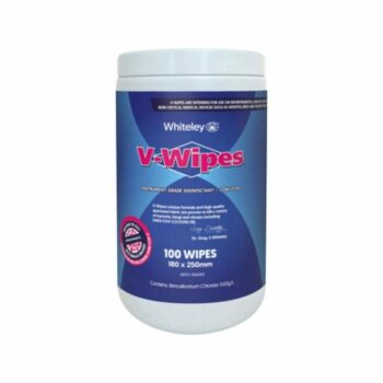 Whiteley V-Wipes Instrument Grade Disinfectant, Low-Level, pH Neutral and Non-Corrosive, 100 Wipes