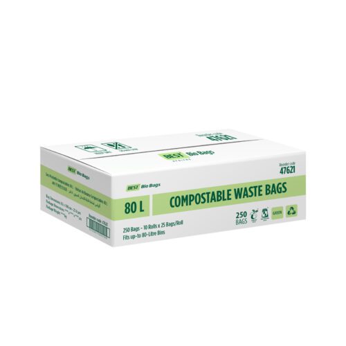 Best Hygiene 80 L Green Compostable Waste Bags, 250 Bags